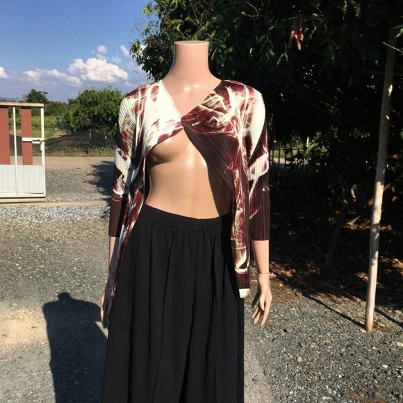 PLEATS PLEASE Issey Miyake Abstract 3/4 Cardigan Shirt Top Purple White Size 3 L - Picture 5 of 15